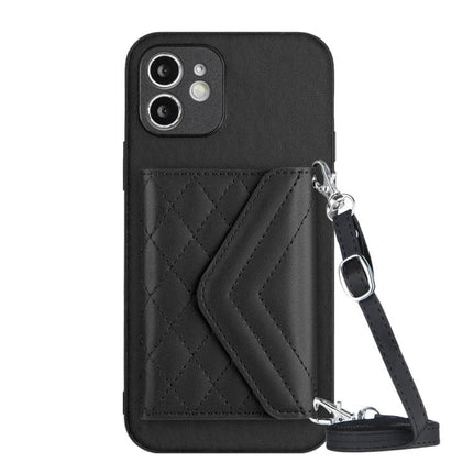 Phone Case With Card Holder For Everyday Use And Easy On The Go For Daily Errands And Commutes - black quilted PU leather case with wrist strap and RFID card slot