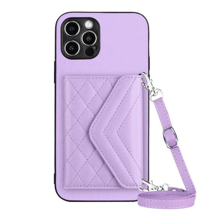 Practical Phone Case With Lanyard For Daily Essentials – slim lavender PU leather wallet case with quilted card pocket and adjustable messenger lanyard