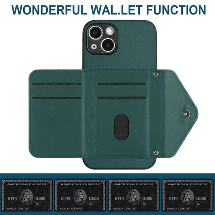 Practical Phone Case With Lanyard For Daily Essentials - green PU leather wallet case with card slots and lanyard attachment