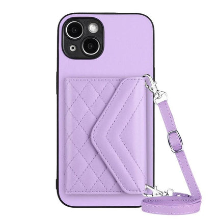 Protective Phone Case With Card Holder For Daily Carry - lavender quilted wallet case with strap, holds 2–3 cards and RFID protection