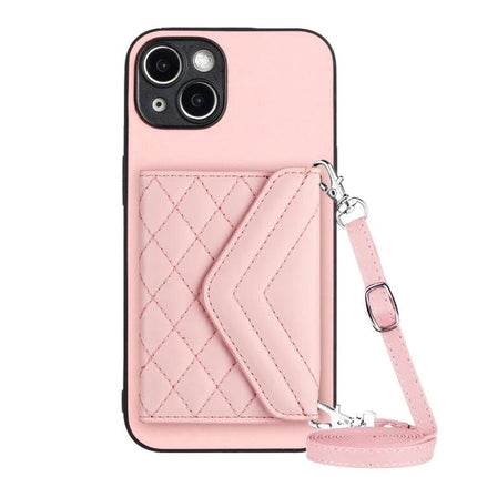 Protective Phone Case With Card Holder For Daily Carry - pink quilted wallet case with strap, holds 2–3 cards, RFID shielding for hands-free errands