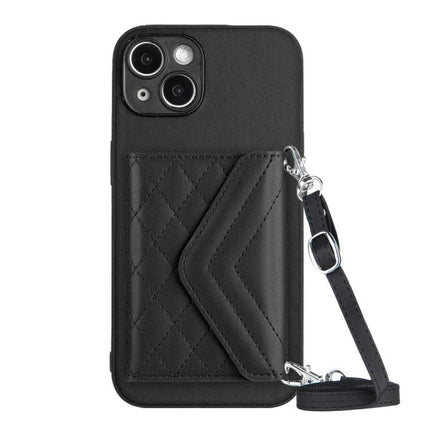 Protective Phone Case With Card Holder For Daily Carry - black quilted wallet case with wrist strap, holds 2–3 cards and RFID shielding