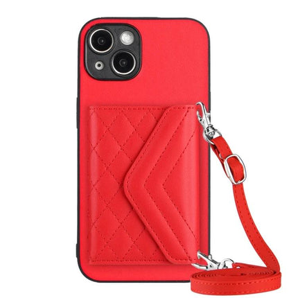 Protective Phone Case With Card Holder For Daily Carry in red leather-look with quilted wallet slot, wrist strap and RFID protection