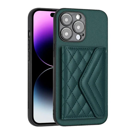 Phone Case With Lanyard For Everyday Carry And Convenient All-Day On-The-Go Protection - green PU leather wallet back with quilted card slot