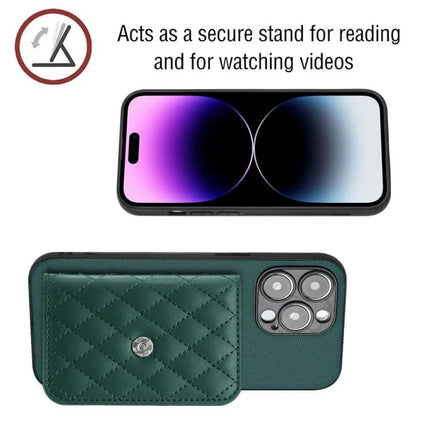 Phone Case With Lanyard For Everyday Carry And Convenient All-Day On-The-Go Protection showing green PU leather case with card slot and stand