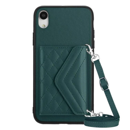 Phone Case With Lanyard For Everyday Carry - green quilted card wallet phone case with adjustable lanyard and RFID shielding
