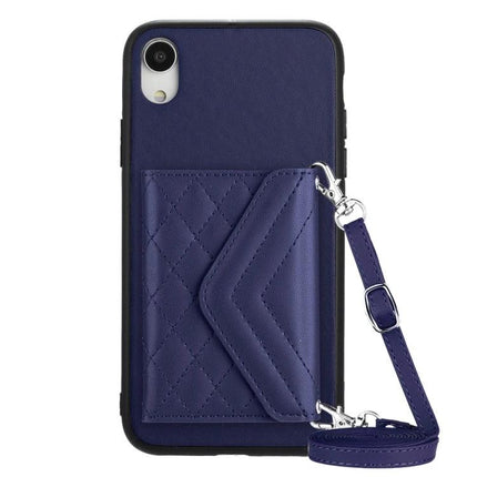 Phone Case With Lanyard For Everyday Carry - navy quilted card wallet, RFID shielding, hands-free lanyard