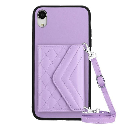 Phone Case With Lanyard For Everyday Carry - lavender quilted card wallet phone case with adjustable strap and RFID protection