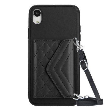 Phone Case With Lanyard For Everyday Carry - black quilted card wallet phone case with detachable lanyard and RFID shielding