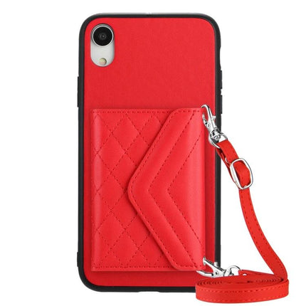 Phone Case With Lanyard For Everyday Carry - red quilted card wallet phone case with detachable lanyard and RFID shielding