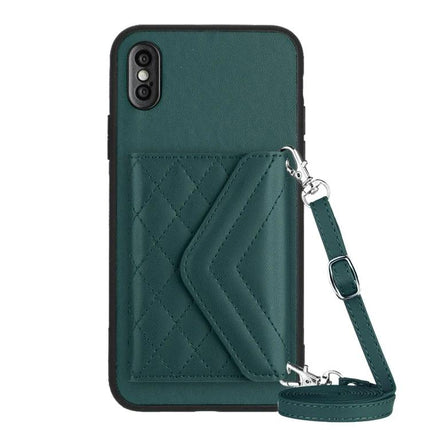 Phone Case With Lanyard For Everyday Carry – teal quilted card wallet back, RFID shielding, detachable strap