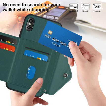 Phone Case With Lanyard For Everyday Carry showing built-in card wallet, RFID shielding and hands removing a credit card