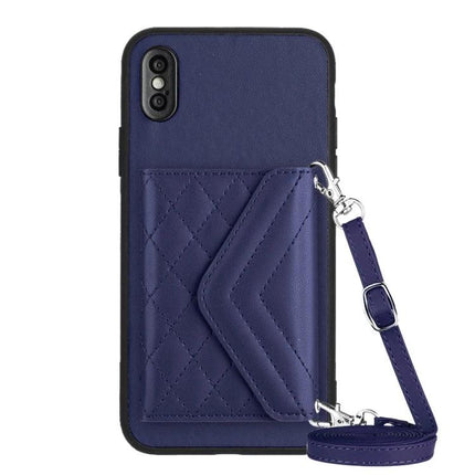 Phone Case With Lanyard For Everyday Carry featuring navy quilted card wallet, RFID shielding, and detachable adjustable strap