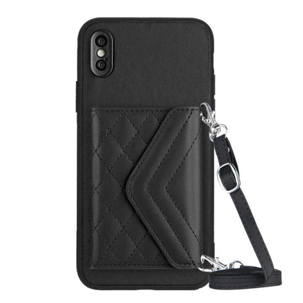 Phone Case With Lanyard For Everyday Carry black quilted card wallet, RFID protection and detachable strap