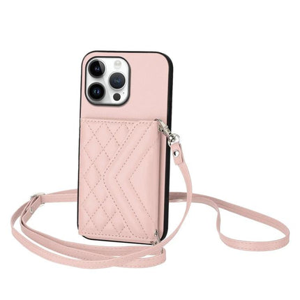 Phone Case With Card Holder For Daily Carry - pink quilted wallet case with lanyard and RFID shielding