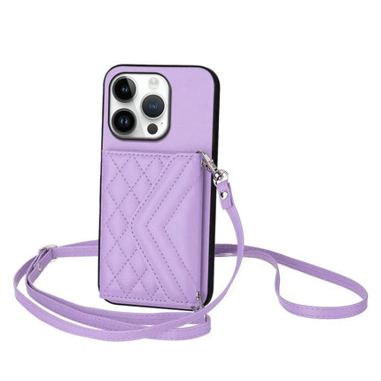Phone Case With Card Holder For Daily Carry - lilac quilted crossbody lanyard wallet phone case with RFID slot