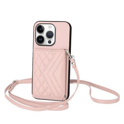 Phone Case With Card Holder For Daily Carry - pink quilted wallet case with lanyard and RFID protection