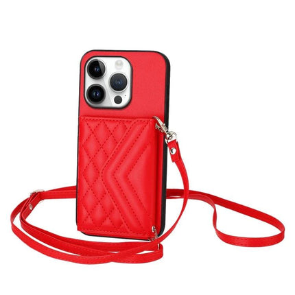 Phone Case With Card Holder For Daily Carry in red with quilted card slot, lanyard and RFID shielding for hands-free use
