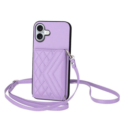 Phone Case With Card Holder For Daily Carry - lavender quilted wallet case with lanyard and RFID protection