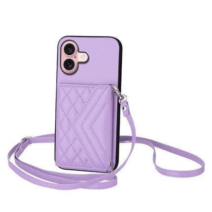 Phone Case With Card Holder For Daily Carry - lavender quilted card pocket with lanyard and RFID protection
