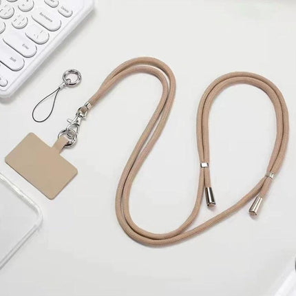 Adjustable Crossbody Phone Lanyard for Hands-Free Daily Use beige cord lanyard with metal clip and phone case attachment