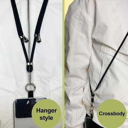 Adjustable Crossbody Phone Lanyard for Hands-Free Daily Use shown in hanger style and crossbody wear keeping phone secure and accessible