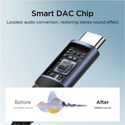 Joyroom Adapter for Daily Phone to Headphone Connections with Smart DAC chip for stable, lossless audio conversion and improved sound on commutes and workouts