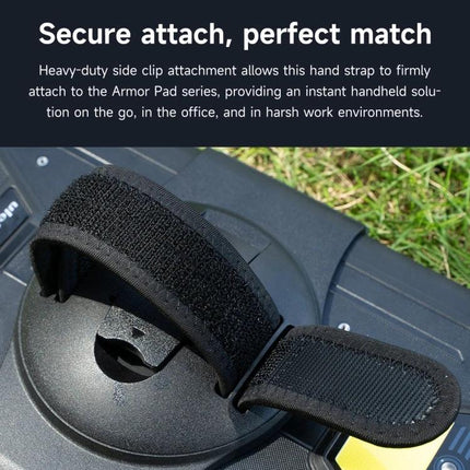 Portable Rotating Handheld Tablet Stand for Ulefone Armor Pad 2 showing secure attach hand strap and 360-degree rotating base on Armor Pad 2