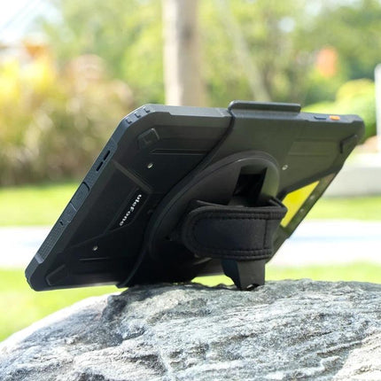 Portable Rotating Handheld Tablet Stand for Ulefone Armor Pad 2 mounted on rugged tablet, 360-degree rotating grip for outdoor use