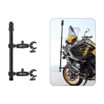 Motorcycle Handlebar Clamp Selfie Stick, 3-Stage Telescopic mounted on bike handlebars for rider POV vlogging and scenic footage