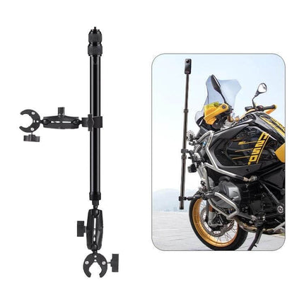 Motorcycle Handlebar Clamp Selfie Stick, 3-Stage Telescopic mounted on motorcycle handlebar for hands-free rider POV footage