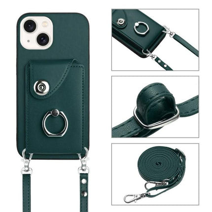 Daily Phone Case With Card Slots And Lanyard in dark green with six-card wallet, ring grip and detachable crossbody strap for hands-free protection