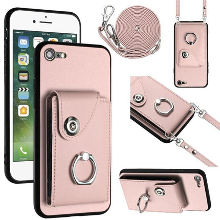 Essential Phone Case With Card Slots For Daily Carry in blush pink with six-card wallet, ring kickstand and detachable strap
