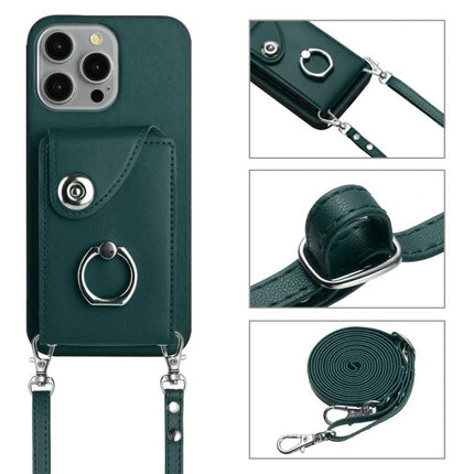 iPhone Case With Card Holder For Daily Essentials Carry Phone And Cards On The Go - green leather wrist strap and six-card wallet pocket