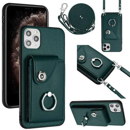 iPhone Case With Card Holder For Daily Essentials Carry Phone And Cards On The Go - green leather wallet phone case with 6 slots, ring grip and crossbody strap