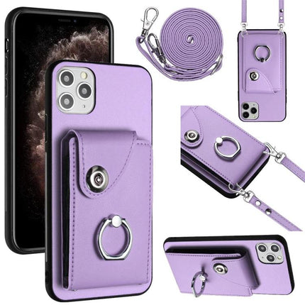 Phone Case With Card Storage For Everyday Errands And Daily Walks Slim Carrying ID And Cards slim purple PU wallet case with ring, six card slots and removable crossbody strap