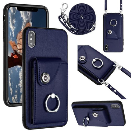 Phone Case With Card Storage For Everyday Errands And Daily Walks Slim Carrying ID And Cards navy PU wallet case with strap, six card slots, ring stand