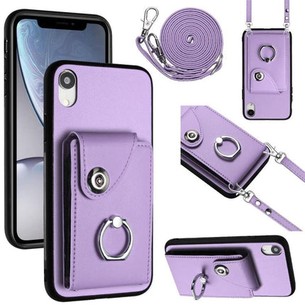 Phone Case With Card Storage For Everyday Errands And Daily Walks Slim Carrying ID And Cards slim purple PU wallet case with strap, 6-card slots, ring