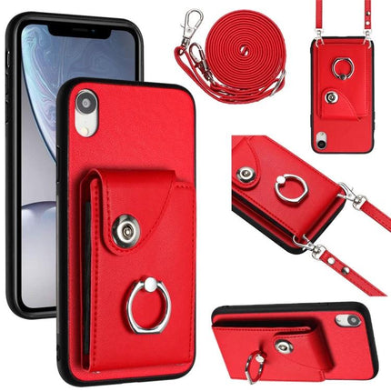 Phone Case With Card Storage For Everyday Errands And Daily Walks Slim Carrying ID And Cards - red PU wallet case with six card slots, cash pocket, ring and removable strap