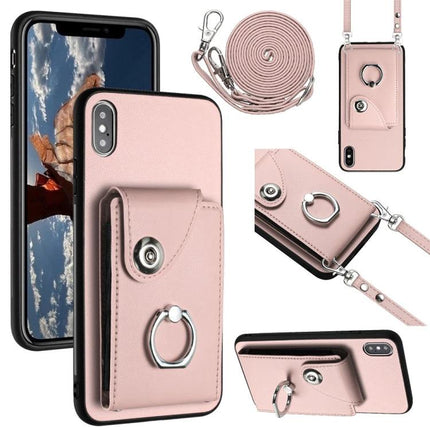 Phone Case With Card Storage For Everyday Errands And Daily Walks Slim Carrying ID And Cards - rose gold PU wallet case with strap and six card slots