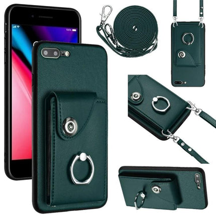 Phone Case With Card Slots For Everyday Outings green PU leather wallet phone case with 6 card slots, ring holder and detachable strap
