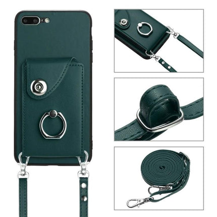 Phone Case With Card Slots For Everyday Outings green PU crossbody phone case with 6 card slots, ring stand and detachable strap