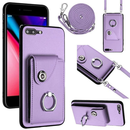 Phone Case With Card Slots For Everyday Outings in lavender PU with 6 card slots, ring holder and detachable crossbody strap
