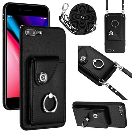 Phone Case With Card Slots For Everyday Outings - black PU wallet case with 6 card slots, ring holder and detachable strap