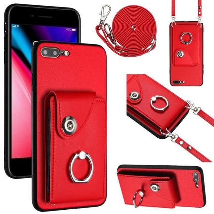 Phone Case With Card Slots For Everyday Outings - red PU wallet phone case with 6 card slots, ring holder and detachable strap