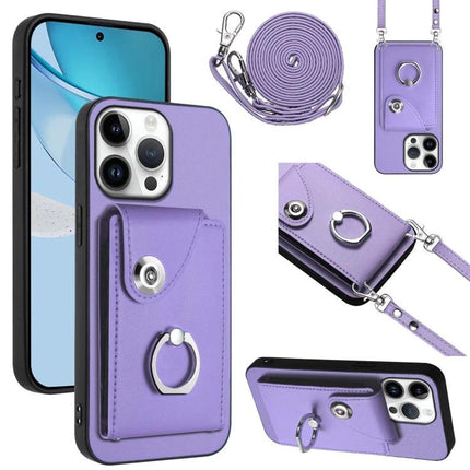 Phone Case With Lanyard Card Slots purple PU TPU protective phone case with adjustable lanyard and card slots