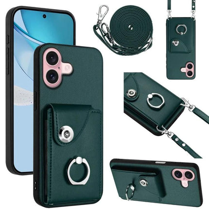Daily Slim Carry Phone Case With Card Holder For Essential Everyday Use On The Go - slim green phone case with six-card holder, lanyard and ring stand