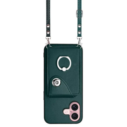 Daily Slim Carry Phone Case With Card Holder For Essential Everyday Use On The Go in green with lanyard, six-card slots and ring holder