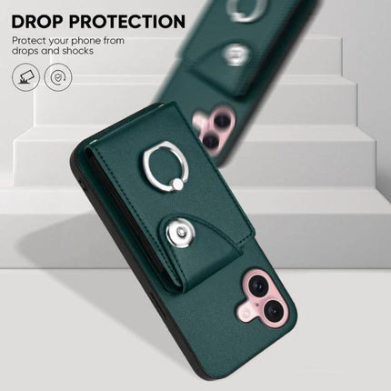Daily Slim Carry Phone Case With Card Holder For Essential Everyday Use On The Go - green slim carry case with six-card holder, ring and lanyard