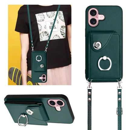 Daily Slim Carry Phone Case With Card Holder For Essential Everyday Use On The Go - green slim crossbody phone case with six card slots, ring holder, and adjustable lanyard